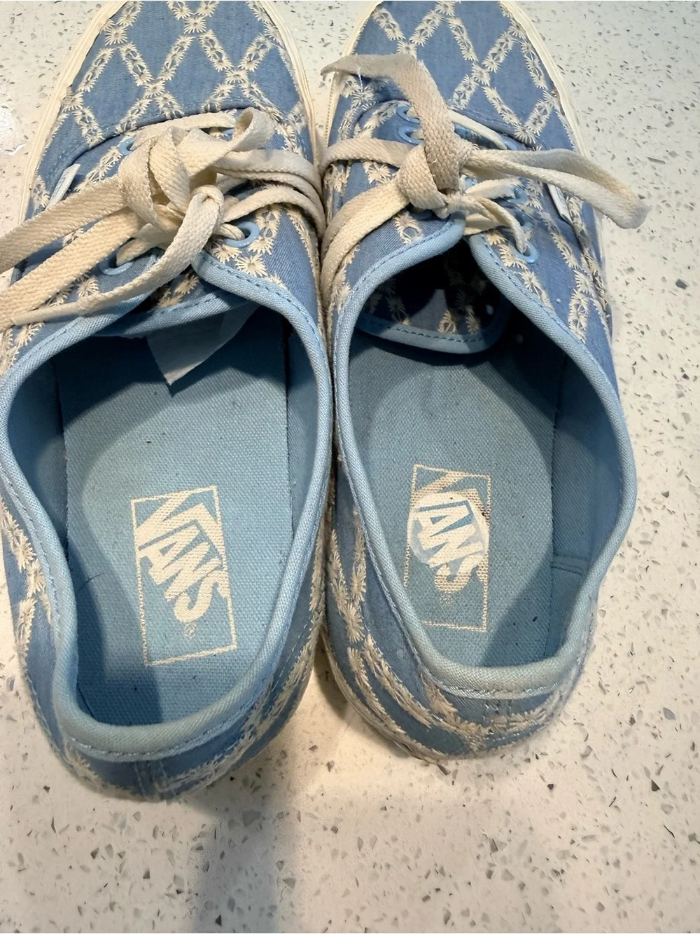 Vans Blue Daisy Embroidered Platform Sneakers